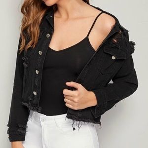 Black distressed denim jacket🖤